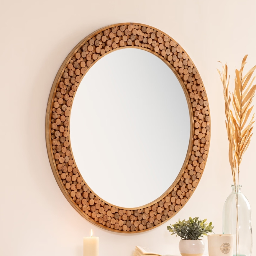 Atmosphera - muur spiegel ANOKI diameter 99 cm eucalyptus