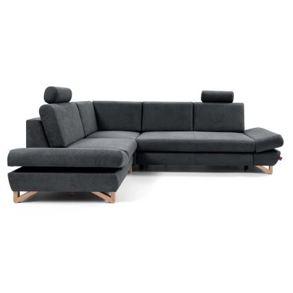 Uitschuifbare L-vormige gestoffeerde hoekbank met opbergruimte AVESTA links antraciet
