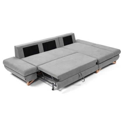 Uitklapbare, gepolsterde L-vormige hoekbank AVESTA met opbergruimte, rechts, grijs
