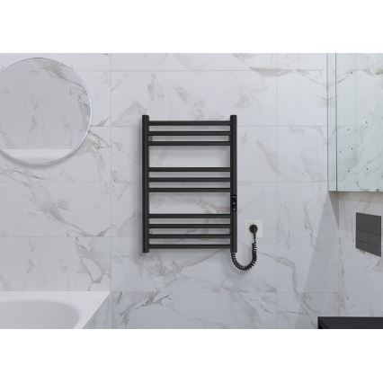 Badkamer handdoekradiator HF GREENWICH 100W/230V 57x43 cm zwart, rechts, rond