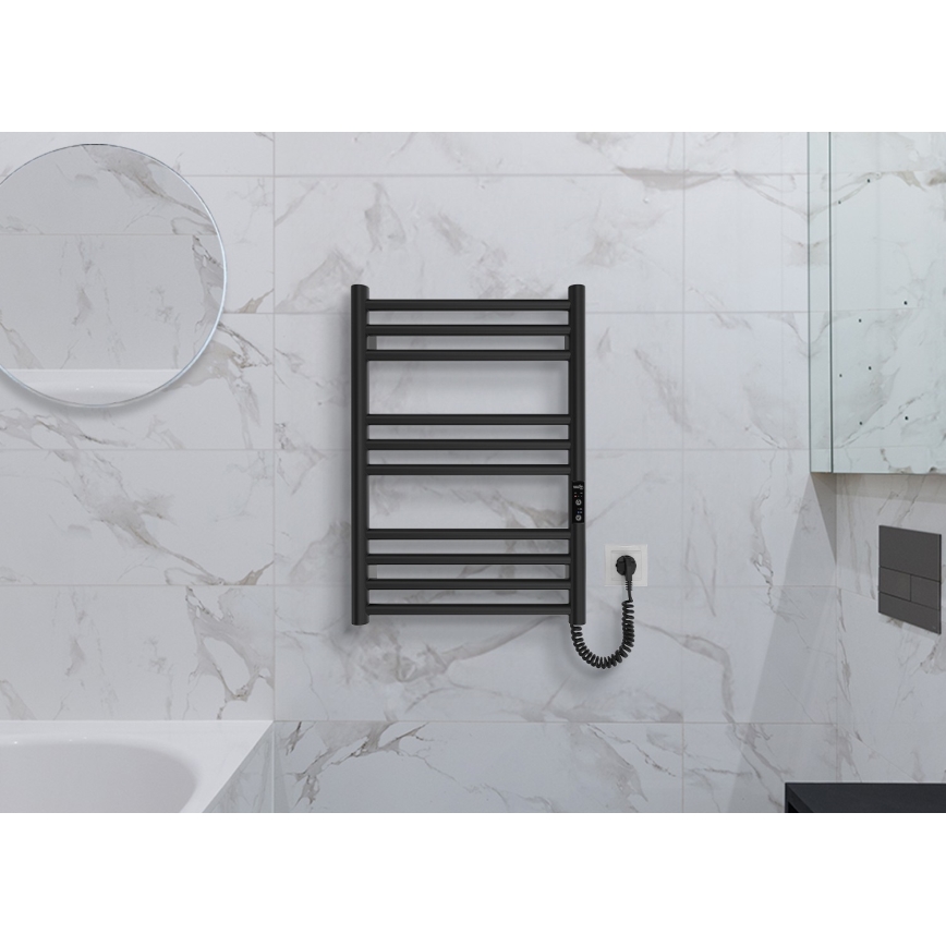 Badkamer handdoekradiator HF GREENWICH 100W/230V 57x43 cm zwart, rechts, rond