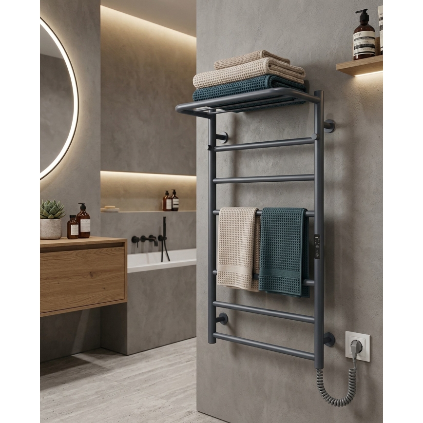 Badkamer handdoekradiator HOME 95W/230V 77x53 cm RVS/antraciet, rechts