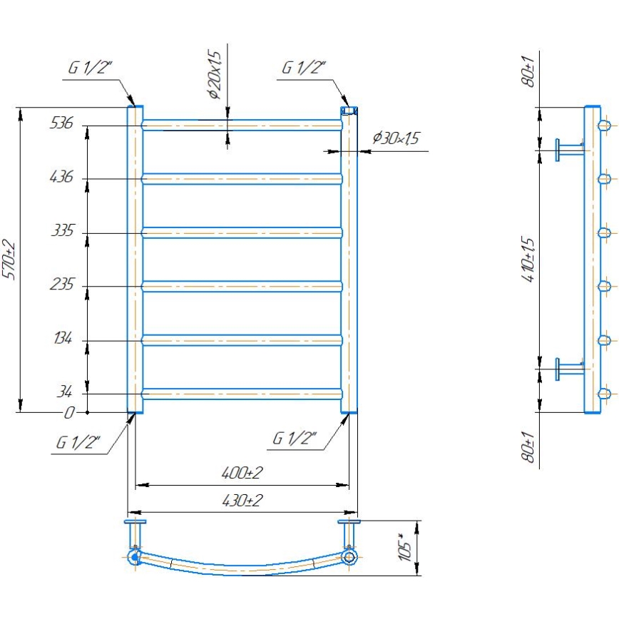 Badkamer-handdoekradiator INOX CLASSIC 120W/230V 57x43 cm RVS/antraciet