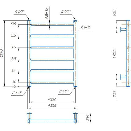 Badkamer handdoekradiator INOX FLAT 122W/230V 57x43 cm RVS/wit