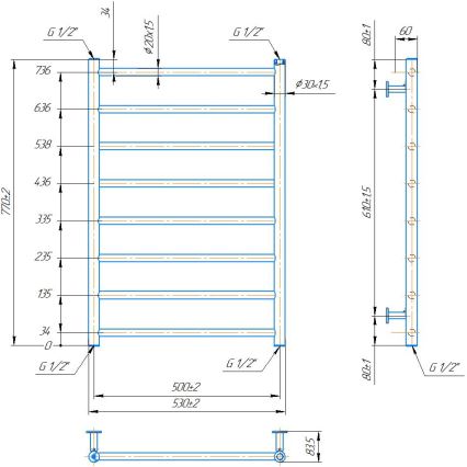 Badkamer handdoekradiator INOX FLAT 163W/230V 77x53 cm RVS/antraciet