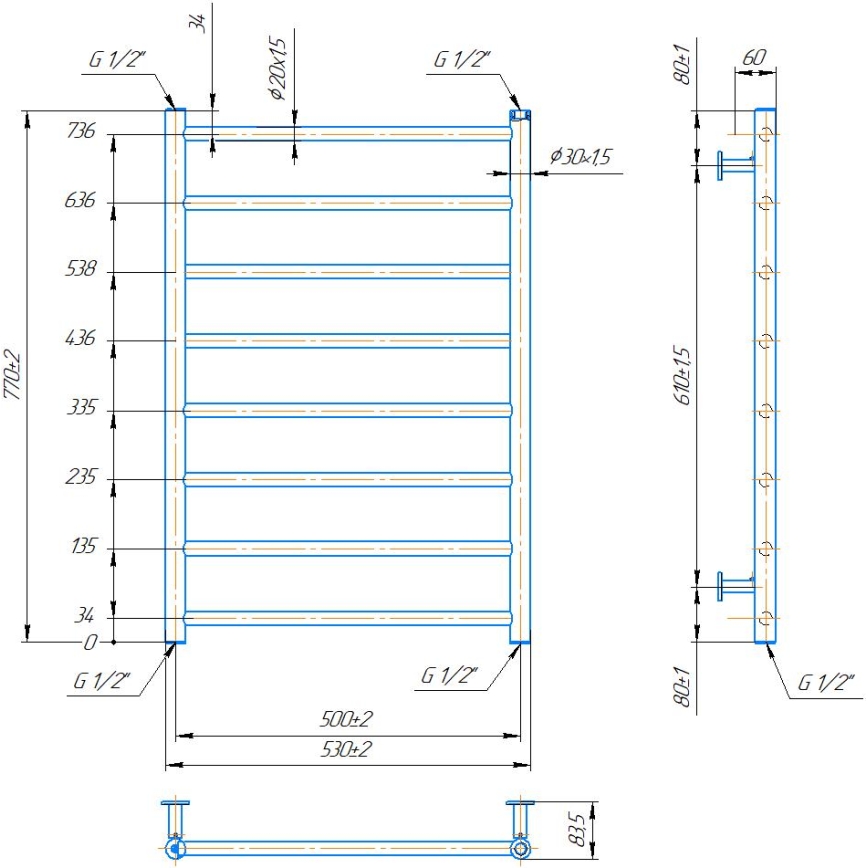 Badkamer handdoekradiator INOX FLAT 163W/230V 77x53 cm RVS/antraciet