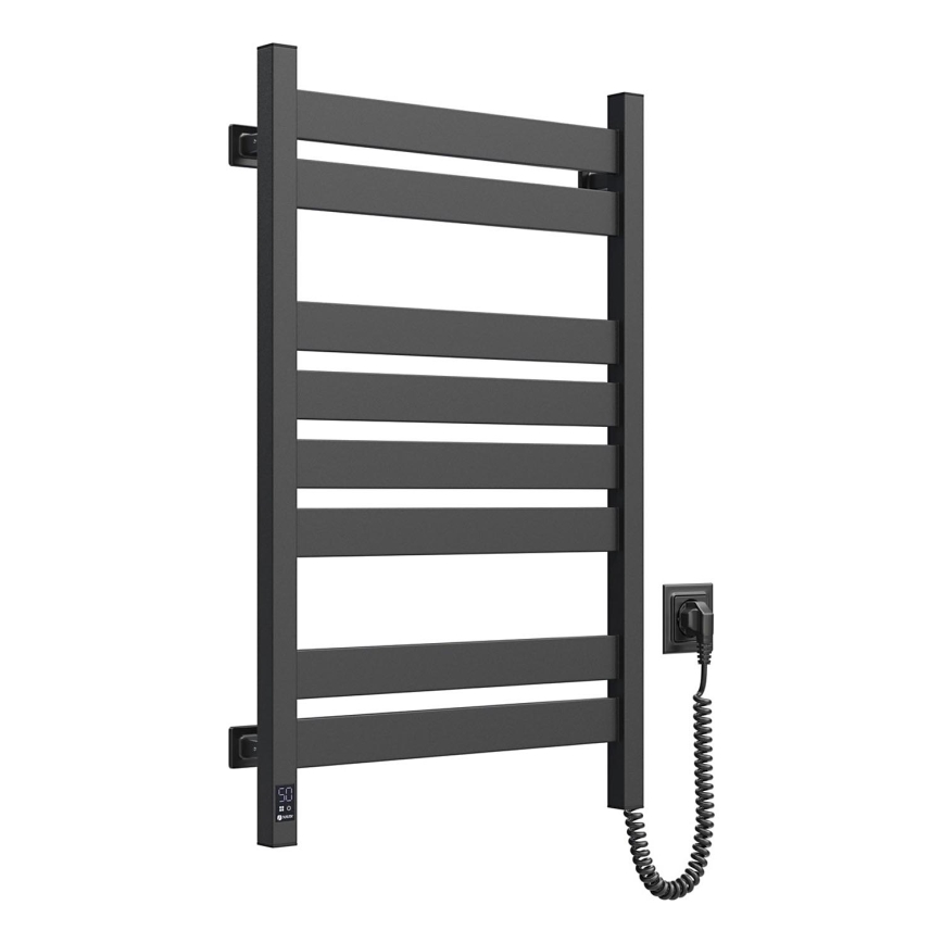 Badkamer handdoekradiator (laddermodel) met thermostaat LARGO 432W/230V 80,6 cm IP44 zwart rechts vierkant