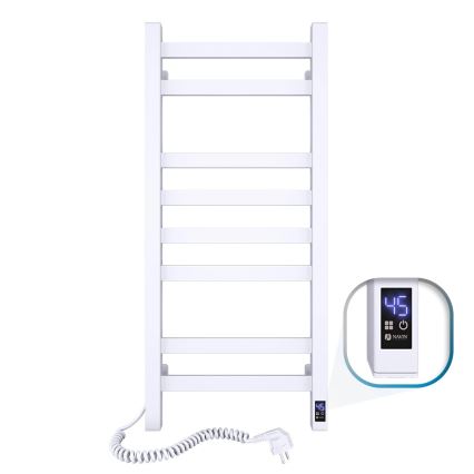 Badkamer handdoekradiator met thermostaat AVANGARD 251W/230V 80,6 cm IP44 wit links hoekig
