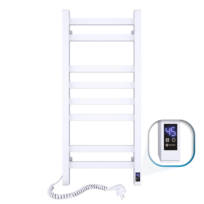 Badkamer handdoekradiator met thermostaat AVANGARD 251W/230V 80,6 cm IP44 wit links hoekig