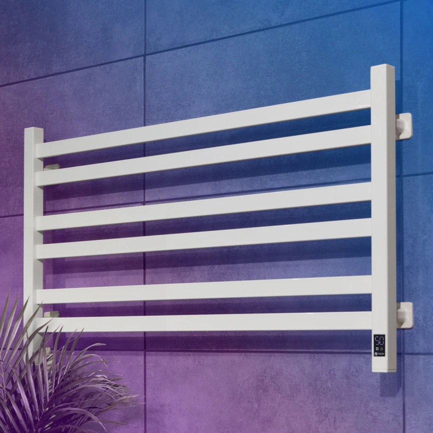 AVANGARD badkamer-handdoekradiator met thermostaat, 300W/230V, 50,6 cm, IP44, wit, links, vierkant