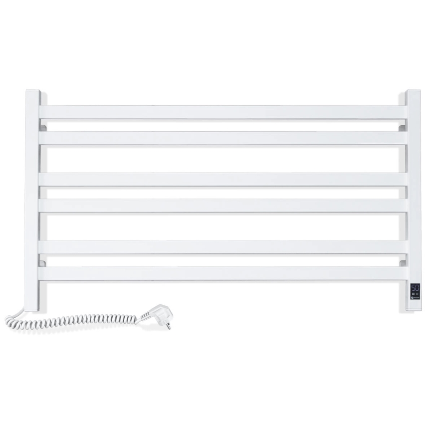 AVANGARD badkamer-handdoekradiator met thermostaat, 300W/230V, 50,6 cm, IP44, wit, links, vierkant