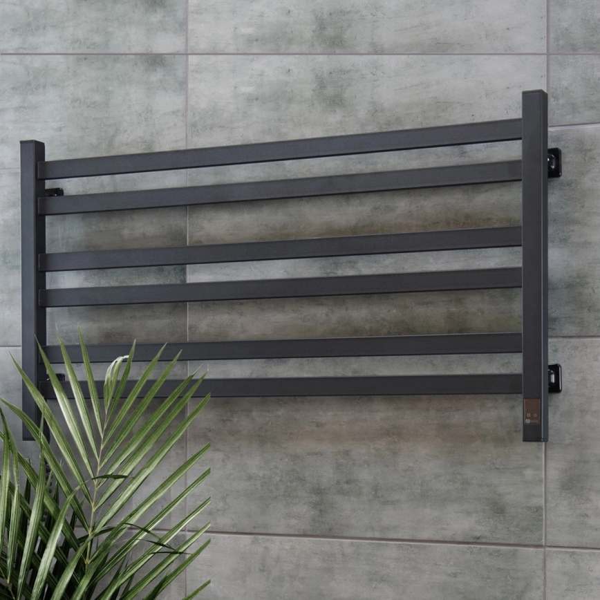 Handdoekradiator voor badkamer met thermostaat AVANGARD 316W/230V 50,6 cm IP44 zwart links vierkant