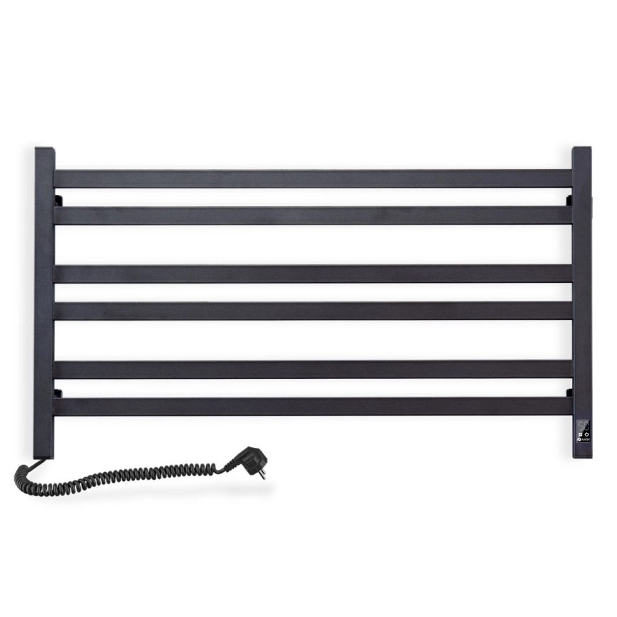 Handdoekradiator voor badkamer met thermostaat AVANGARD 316W/230V 50,6 cm IP44 zwart links vierkant