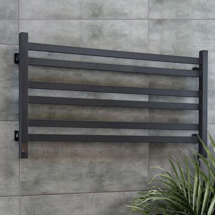 Handdoekradiator voor badkamer met thermostaat AVANGARD 316W/230V 50,6 cm IP44 zwart rechts hoekig