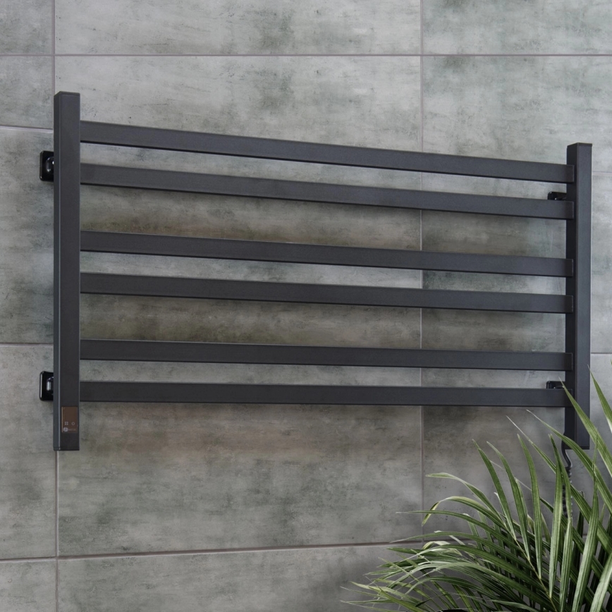 Handdoekradiator voor badkamer met thermostaat AVANGARD 316W/230V 50,6 cm IP44 zwart rechts hoekig