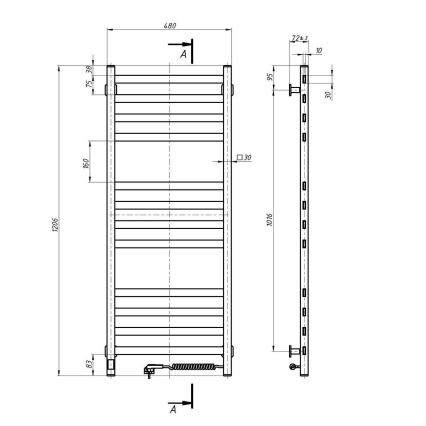 Ladderradiator voor badkamer met thermostaat AVANGARD 459W/230V 120,6cm IP44 wit rechts vierkant