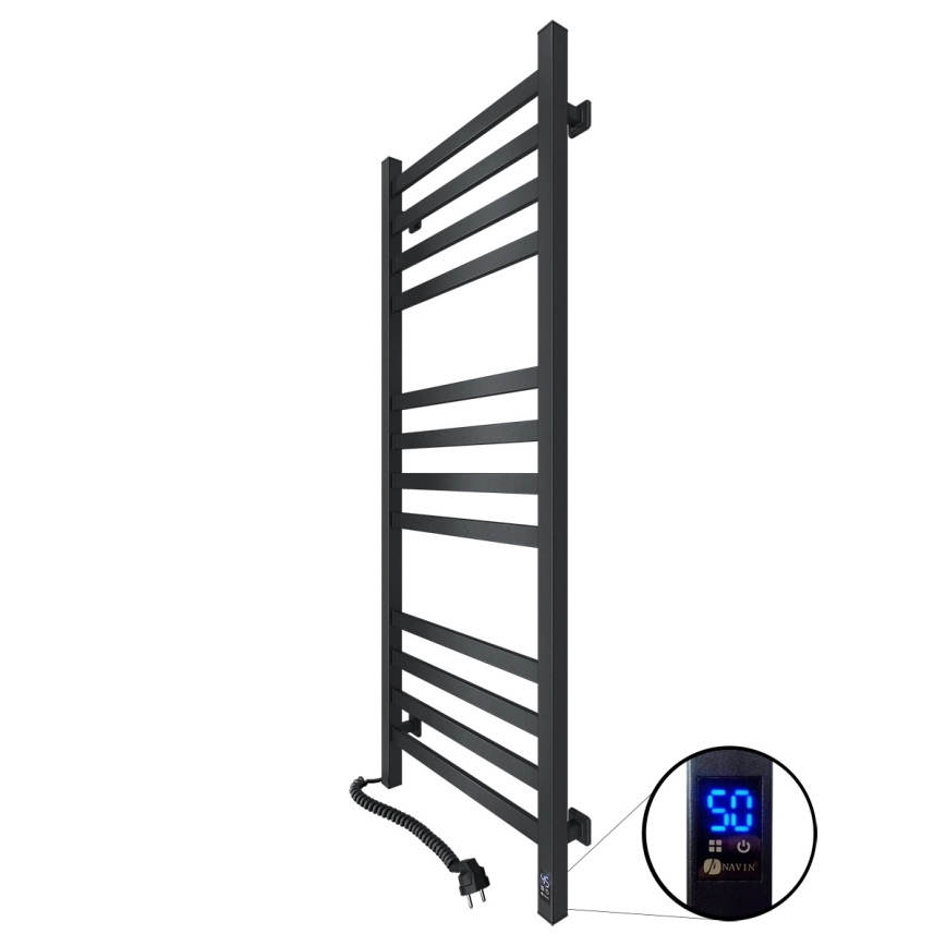 Badkamer handdoekradiator met thermostaat AVANGARD 459W/230V 120,6 cm IP44 zwart links hoekig