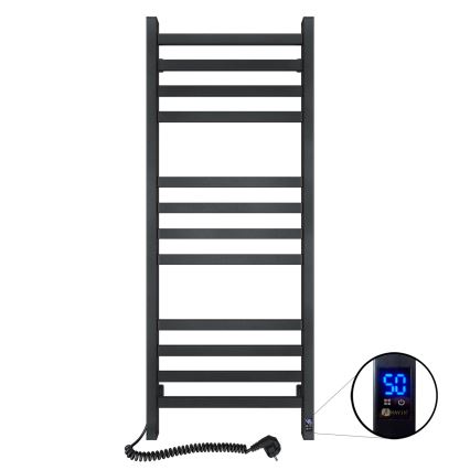 Badkamer handdoekradiator met thermostaat AVANGARD 459W/230V 120,6 cm IP44 zwart links hoekig