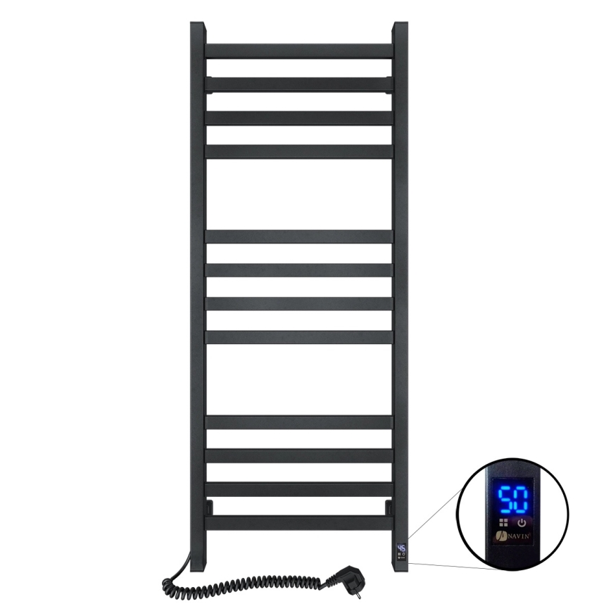 Badkamer handdoekradiator met thermostaat AVANGARD 459W/230V 120,6 cm IP44 zwart links hoekig