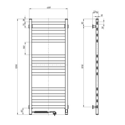 Badkamer handdoekradiator met thermostaat AVANGARD 459W/230V 120,6 cm IP44 zwart links hoekig