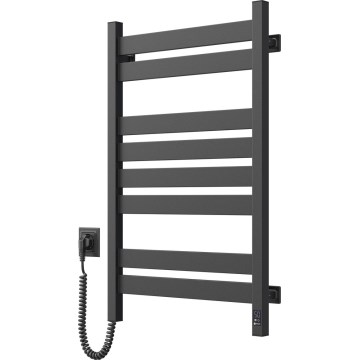 Badkamer-handdoekradiator met thermostaat LARGO, 432 W / 230 V, 80,6 cm, IP44, zwart, links, vierkant