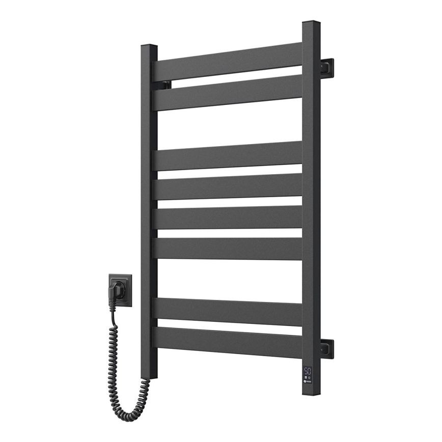 Badkamer-handdoekradiator met thermostaat LARGO, 432 W / 230 V, 80,6 cm, IP44, zwart, links, vierkant