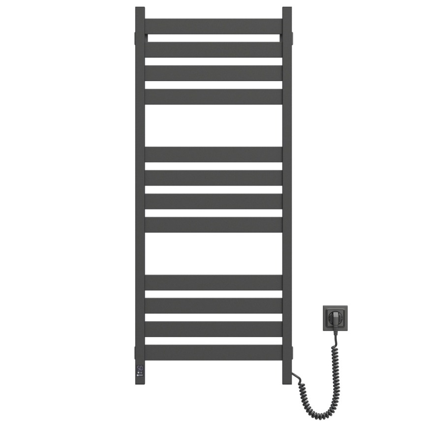 Badkamer handdoekradiator met thermostaat LARGO 541W/230V 120,6 cm IP44 zwart rechts vierkant