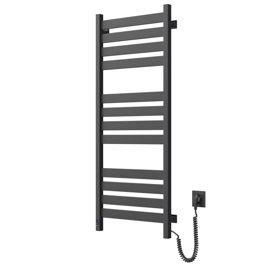 Badkamer handdoekradiator met thermostaat LARGO 541W/230V 120,6 cm IP44 zwart rechts vierkant