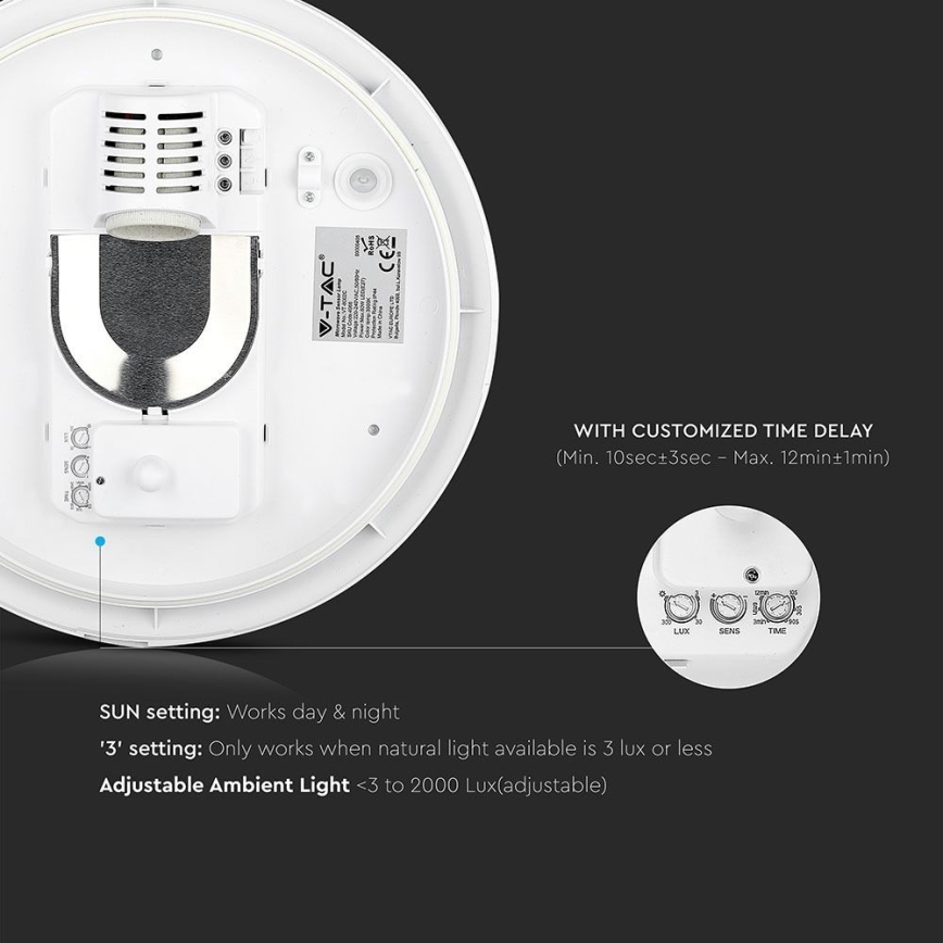 Badkamer plafondlamp met sensor 1xE27/60W/230V IP44 ø 29,6 cm
