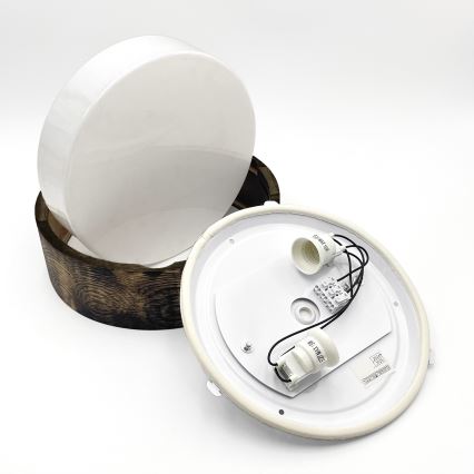 Badkamer plafondlamp OAK SMOKY 2xE27/15W/230V IP54 ø 27,5 cm eiken/bruin