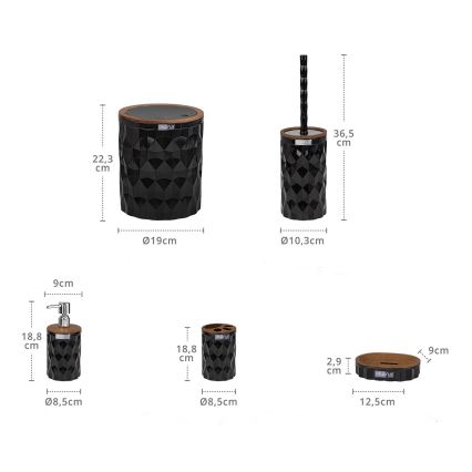 Badkamer set DIAMOND 5 st. zwart/bruin