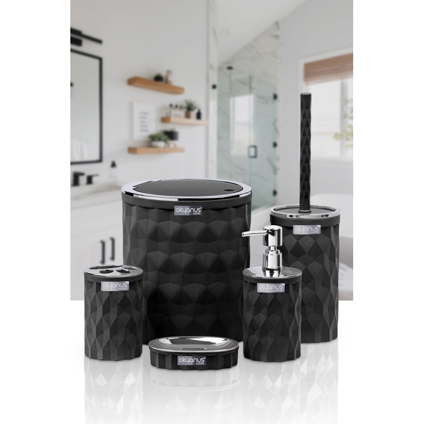 Badkamer set DIAMOND 5 st. zwart/glanzend chroom