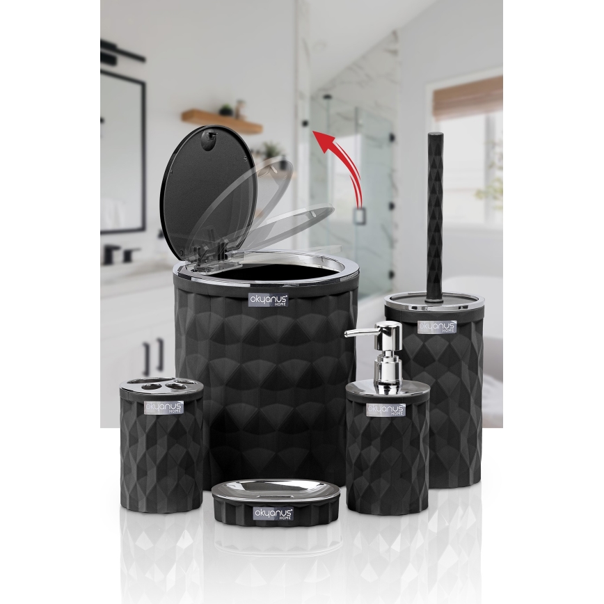 Badkamer set DIAMOND 5 st. zwart/glanzend chroom