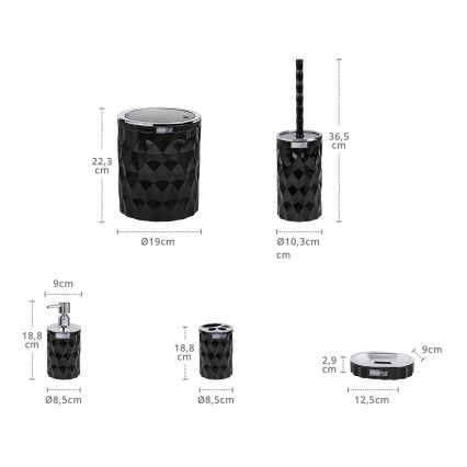 Badkamer set DIAMOND 5 st. zwart/glanzend chroom