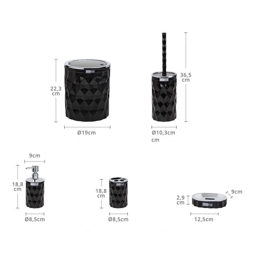Badkamer set DIAMOND 5 st. zwart/glanzend chroom