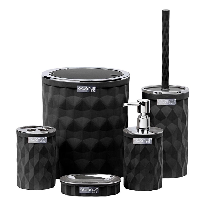 Badkamer set DIAMOND 5 st. zwart/glanzend chroom
