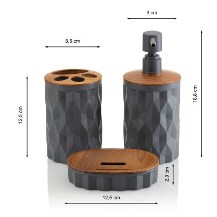 Badkamer set REINA 5 st. antraciet/bruin