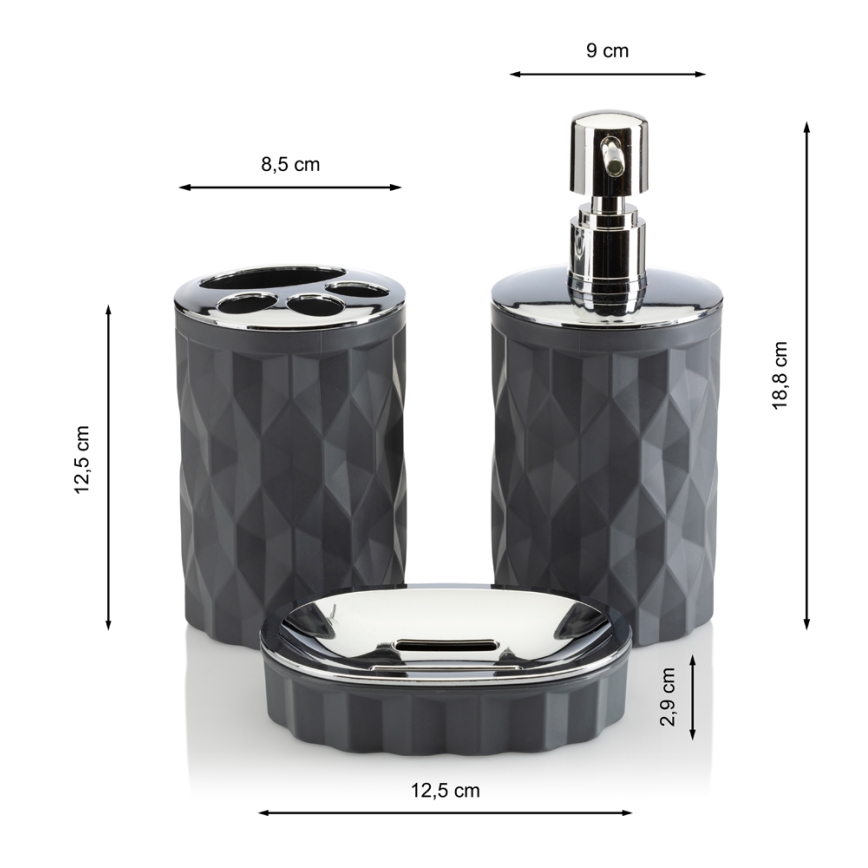Badkamer set REINA 5 st. antraciet/glanzend chroom