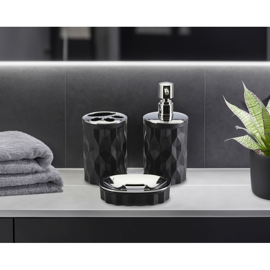 Badkamer set REINA 5 st. zwart/glanzend chroom