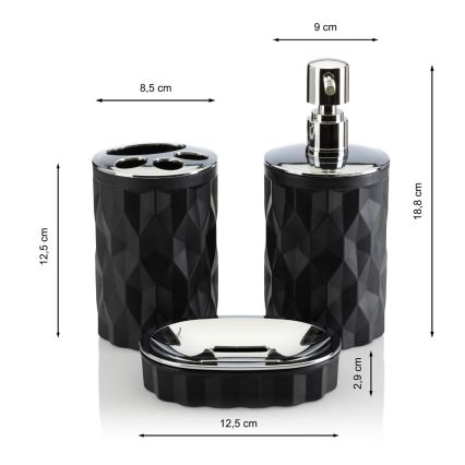 Badkamer set REINA 5 st. zwart/glanzend chroom