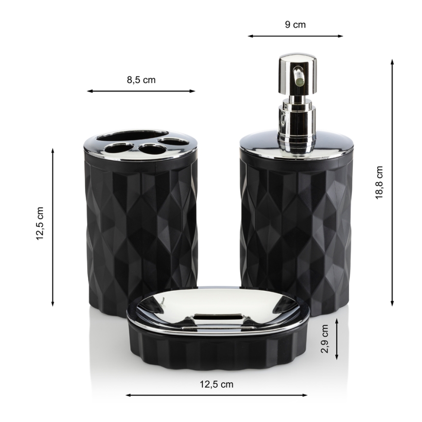Badkamer set REINA 5 st. zwart/glanzend chroom