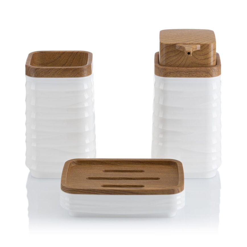Badkamer set WAVE 5 st. wit/bruin