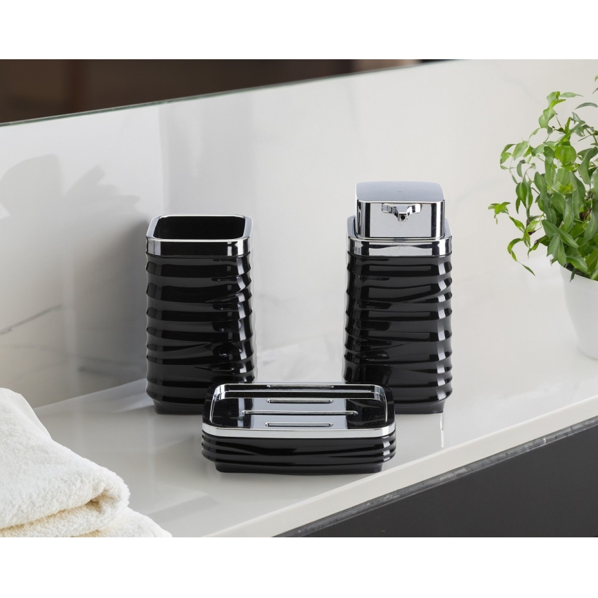 Badkamer set WAVE 5 st. zwart/glanzend chroom