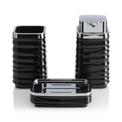 Badkamer set WAVE 5 st. zwart/glanzend chroom