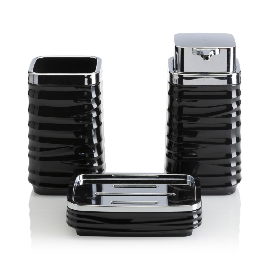 Badkamer set WAVE 5 st. zwart/glanzend chroom