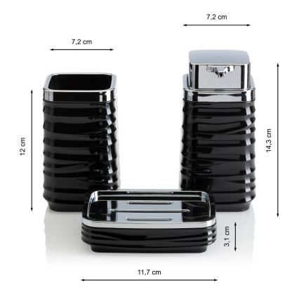 Badkamer set WAVE 5 st. zwart/glanzend chroom