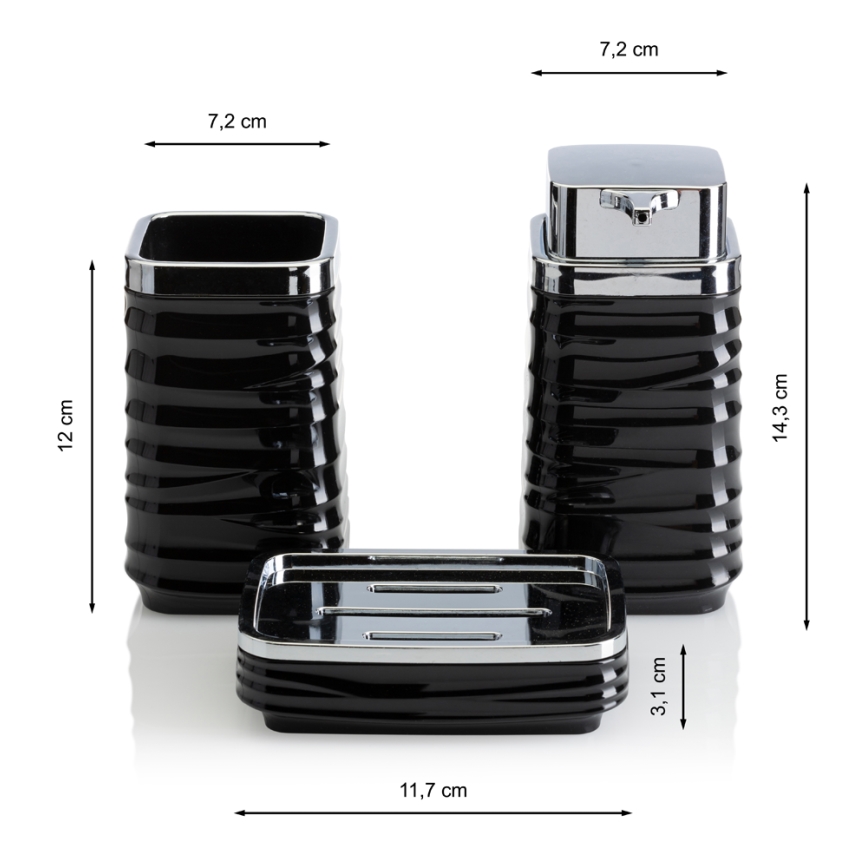 Badkamer set WAVE 5 st. zwart/glanzend chroom