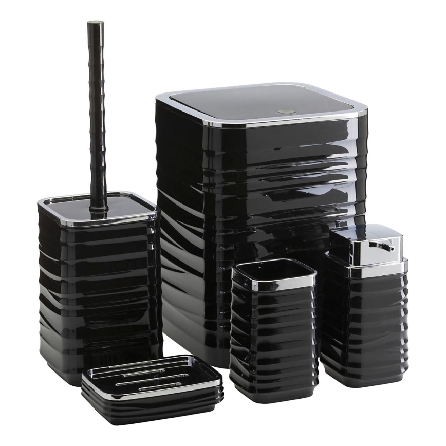Badkamer set WAVE 5 st. zwart/glanzend chroom