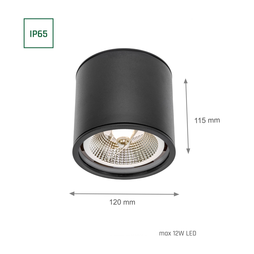 Badkamer spot CHLOE AR111 1xGU10/12W/230V IP65 rond zwart