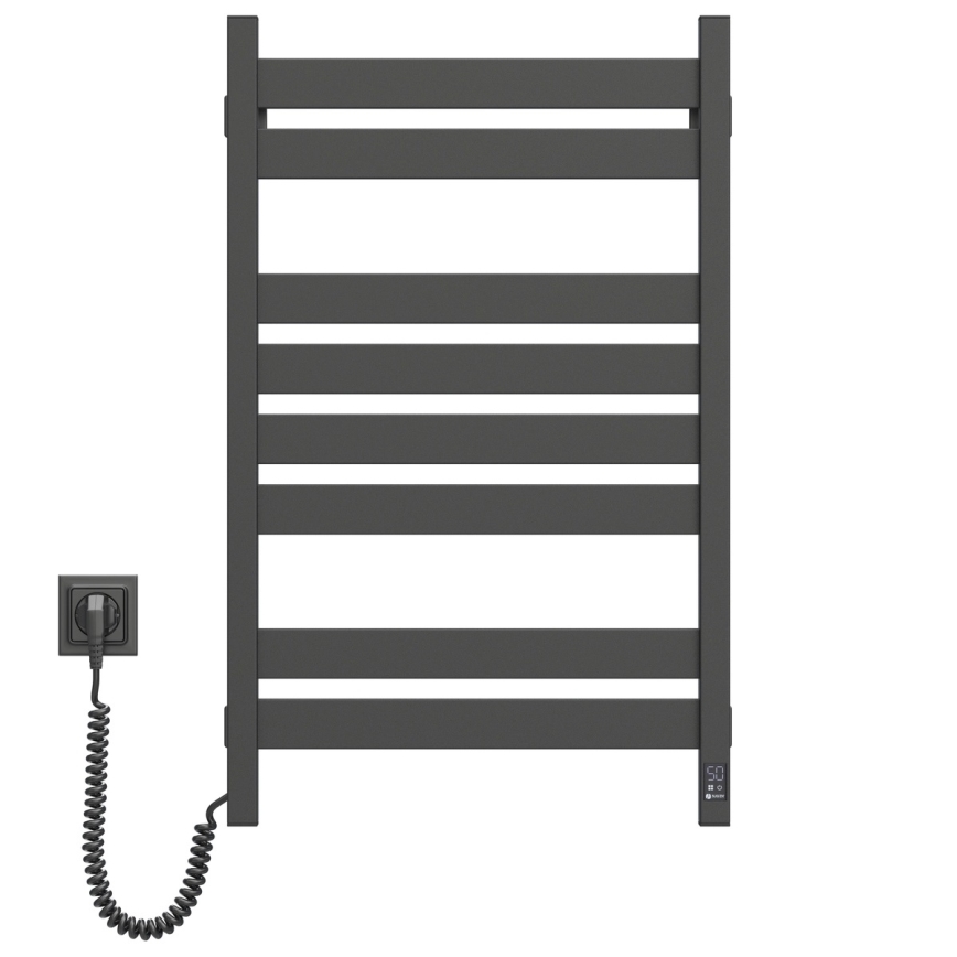 Badkamer-handdoekradiator met thermostaat LARGO, 432 W / 230 V, 80,6 cm, IP44, zwart, links, vierkant